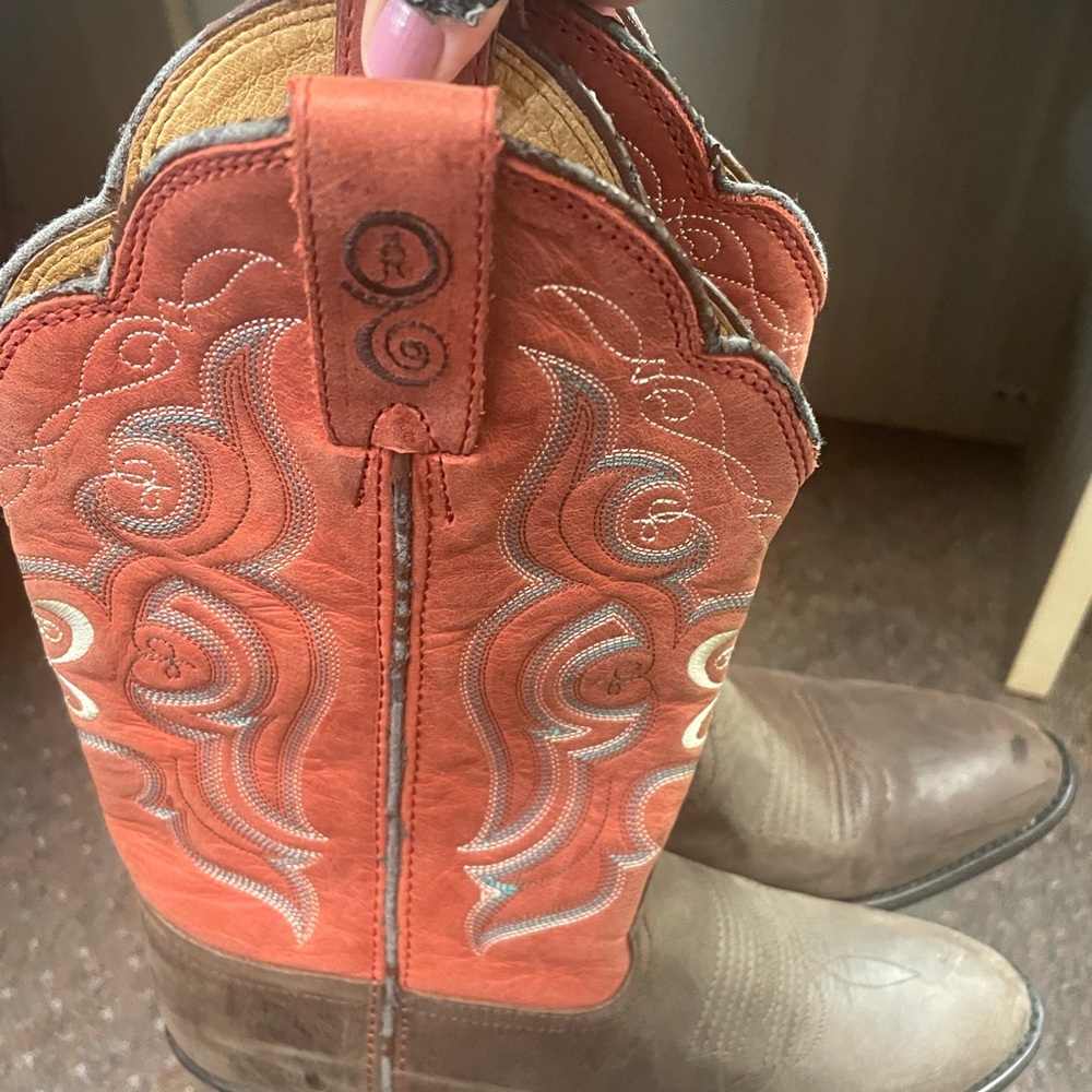 Tony Lama Red and Brown Heeled Boots